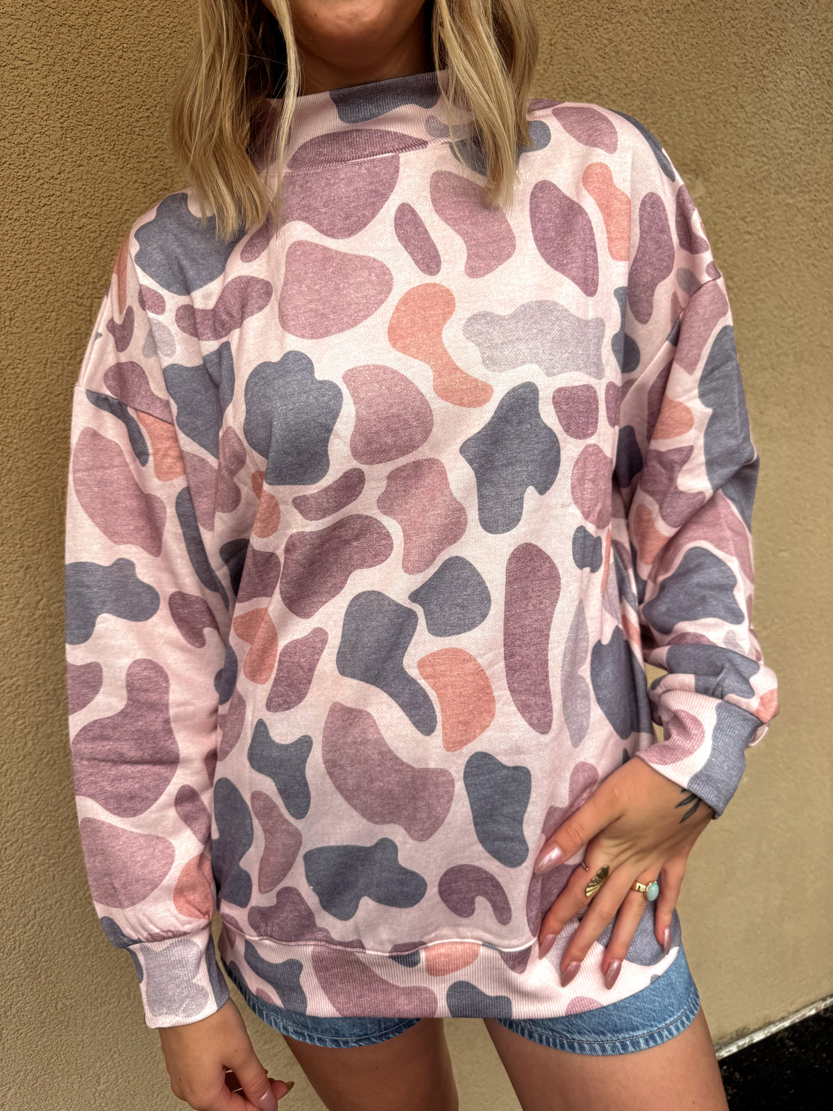 Pink camo mock neck