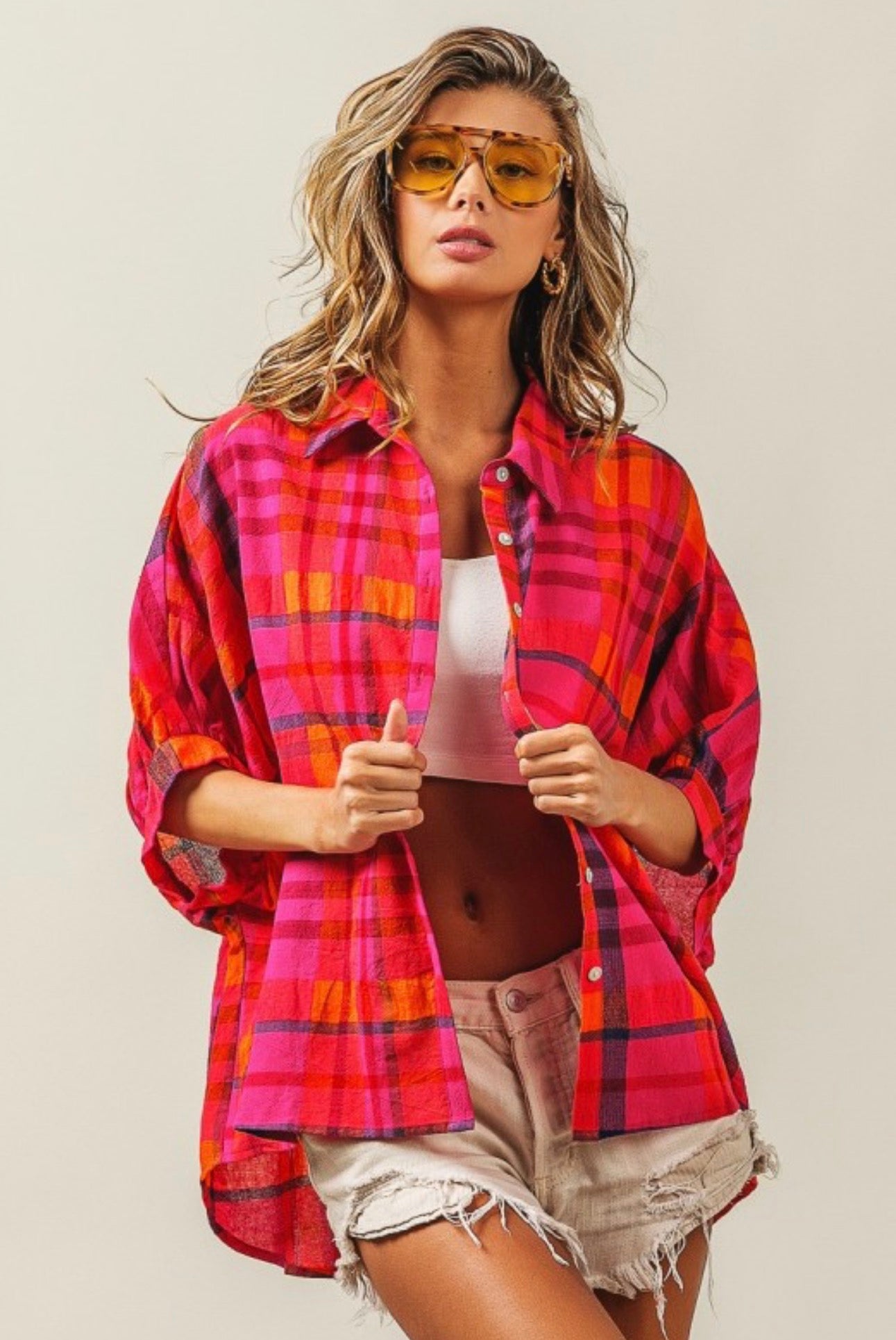 Fushia plaid blouse