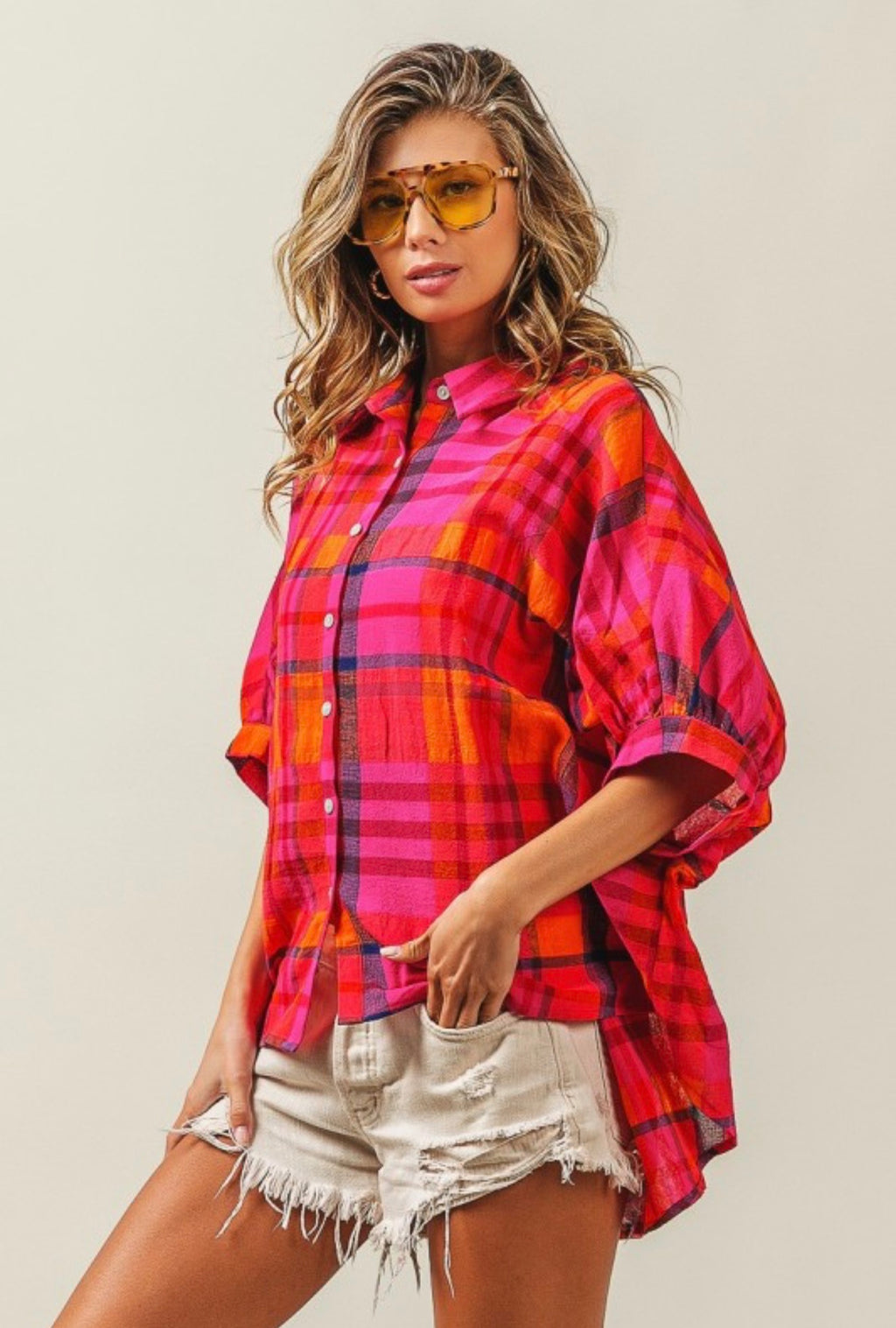 Fushia plaid blouse