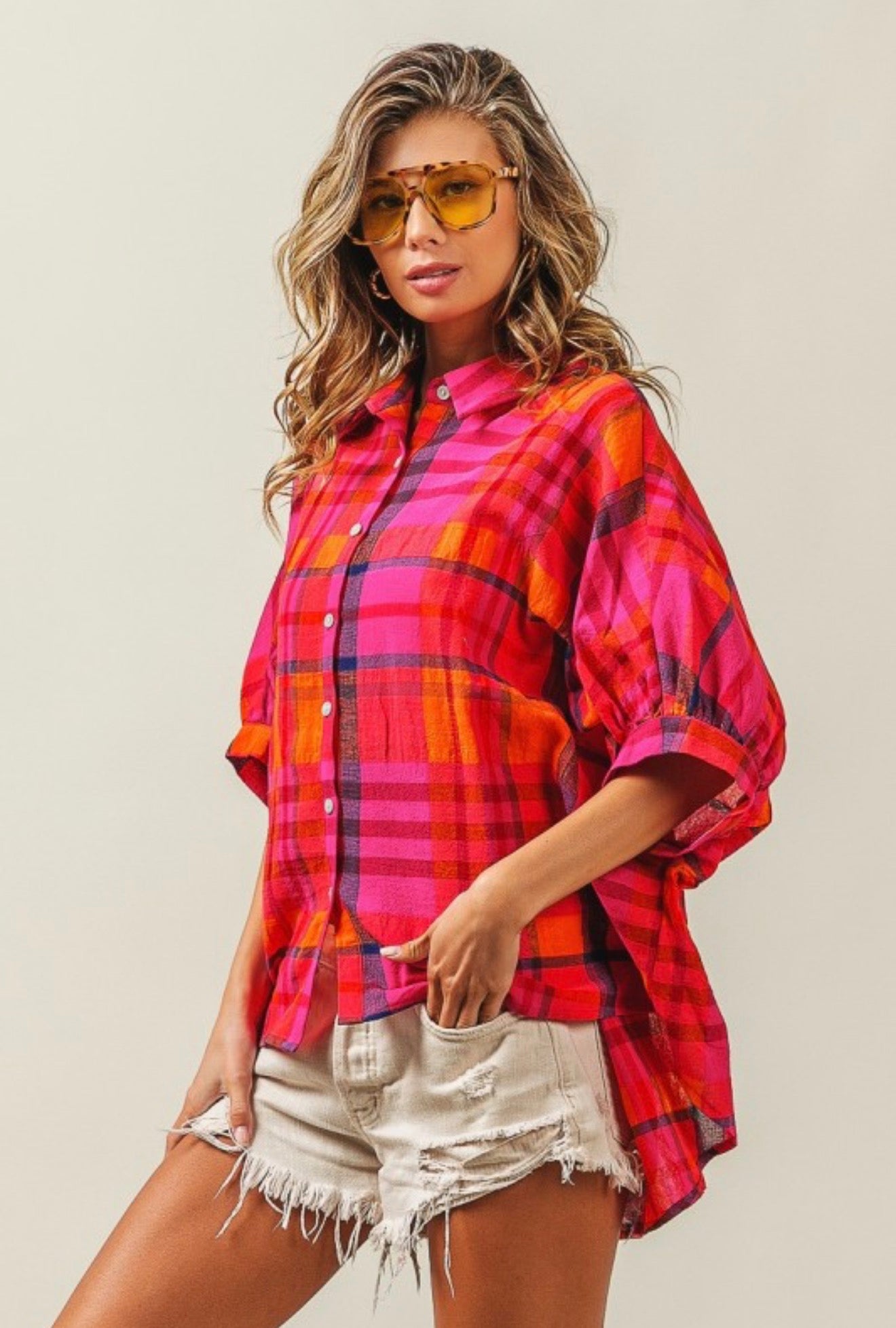 Fushia plaid blouse